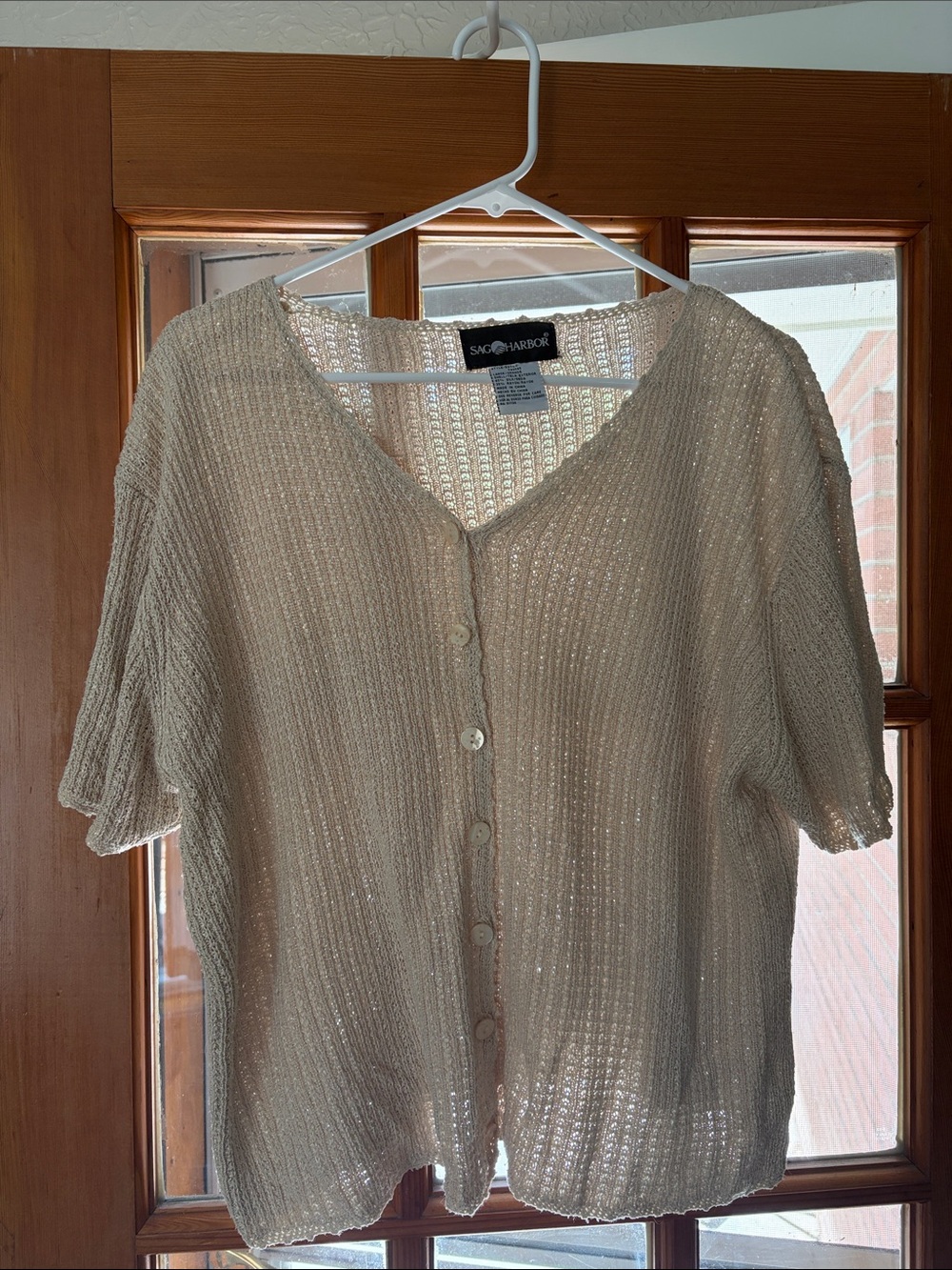 Sag Harbor Cream Button-Front Knit Short Sleeve Cardigan